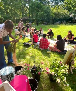 girls making flower crowns